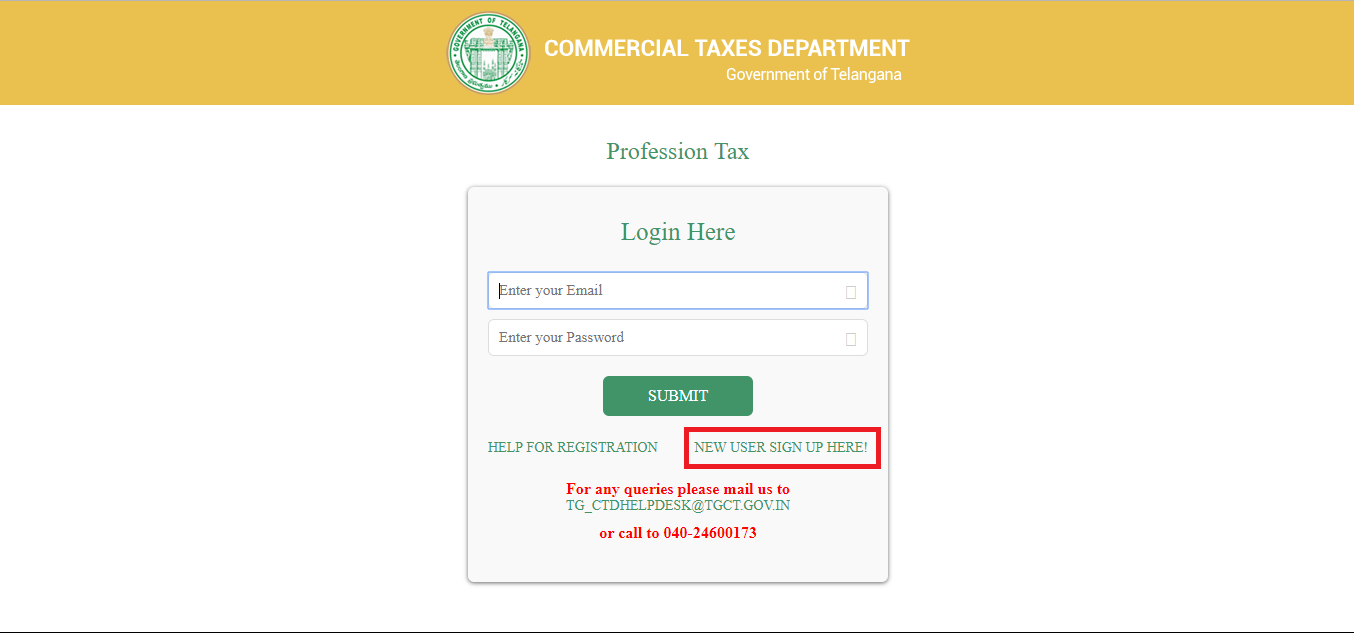 login for registration in Telangana