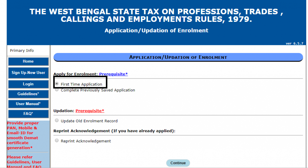 Regitrsation procedure for West Bengal Professional Tax (PT)