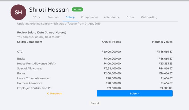 Asanify salary structure